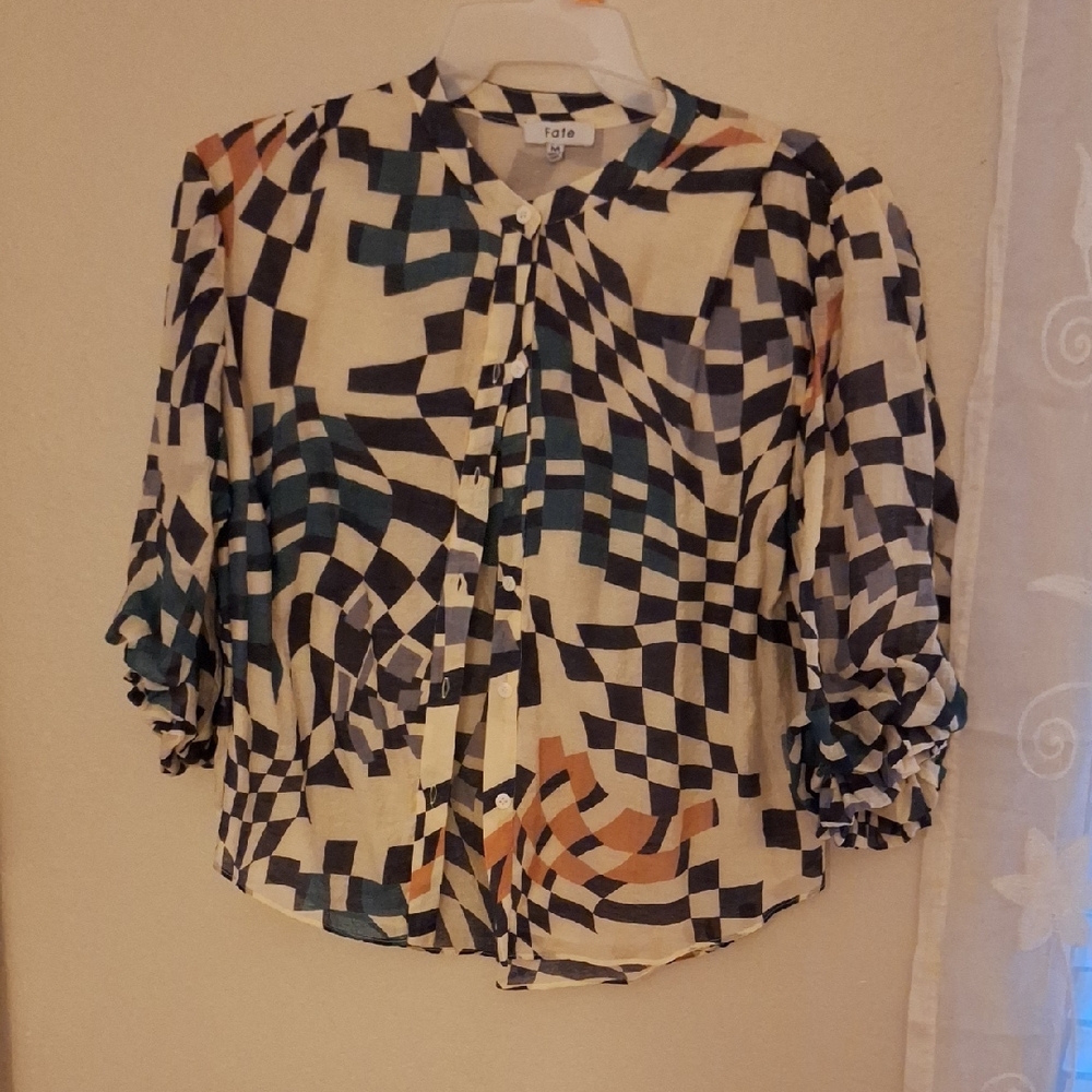 Fate Checkered Blouse - Blue, Black, and Orange